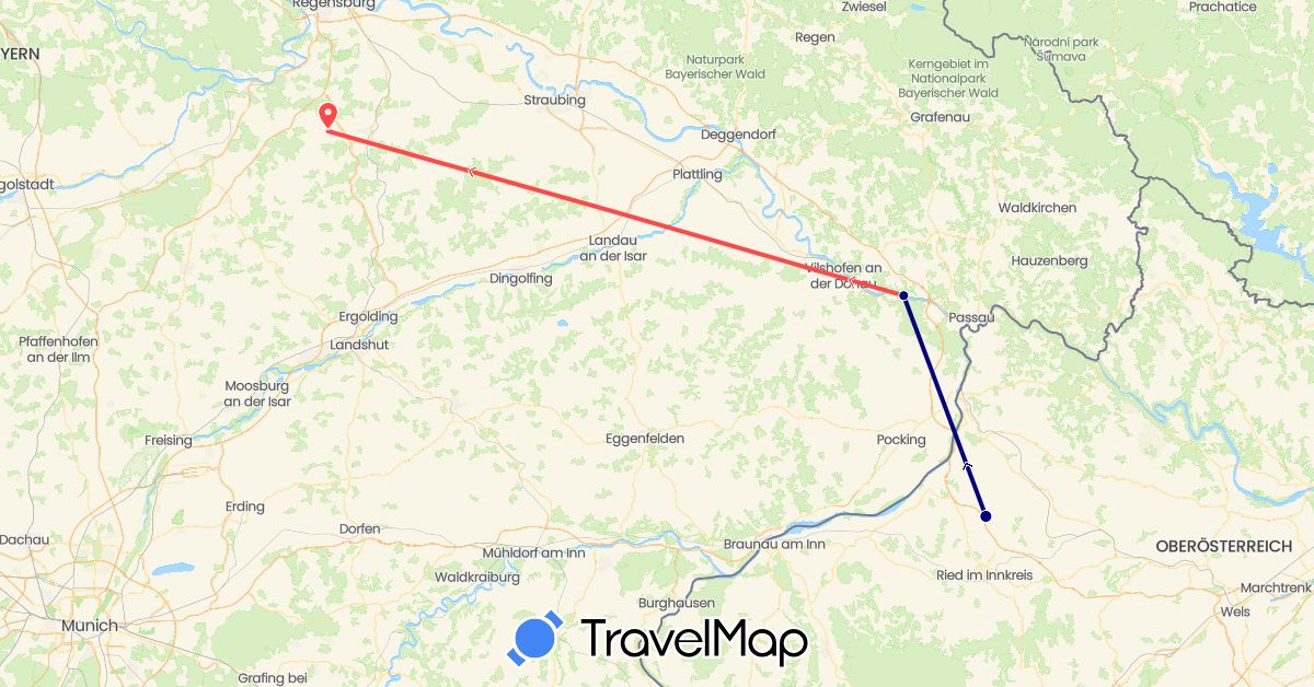 TravelMap itinerary: driving, hiking in Austria, Germany (Europe)
